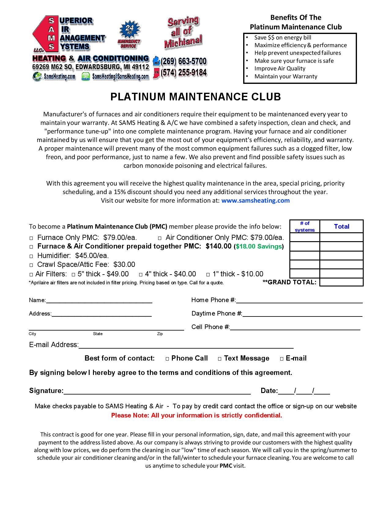SAMS Platinum Maintenance Club